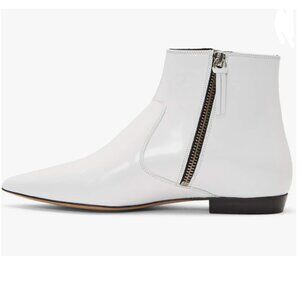 XYD White Pointed Toe Double Side Zippers Ankle Boots Low Heel Office Dress Shoe